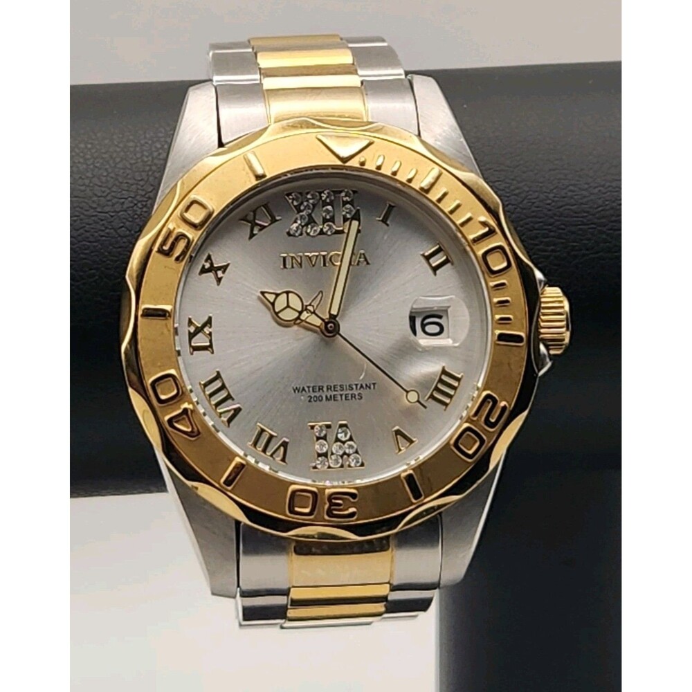 Invicta Pro Diver Women's Watch 12852 38mm Silver Dial/Gold Bezel NEEDS BATTERY